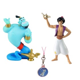 Figuras Disney bullyland Lote 2 Figuras Personajes Aladdin +Genio+Regalo Mini Llavero Pintada a Mano, sin PVC Regalo Ideal niñas